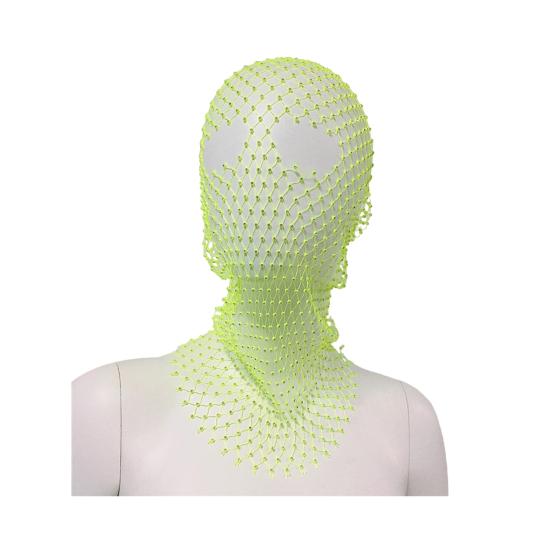 Fishnet Hat Rhinestones Design Hollow Hooded Hat Solid Color Breathable Elastic Fishnet Night Club Hat