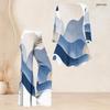 Women Plus Size White Navy Blue Printed V Neck Three Quarter Sleeve Flared Top Flared Pants Two Piece Set