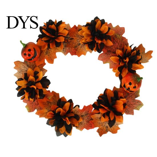 Heim Herbstliche Atmosphäre Dekor Halloween Kranz für Haustür, Künstlicher Herbst Ahornblatt Rose Kürbis Vintage Dunkle Ästhetik Partyzubehör Kranz, B