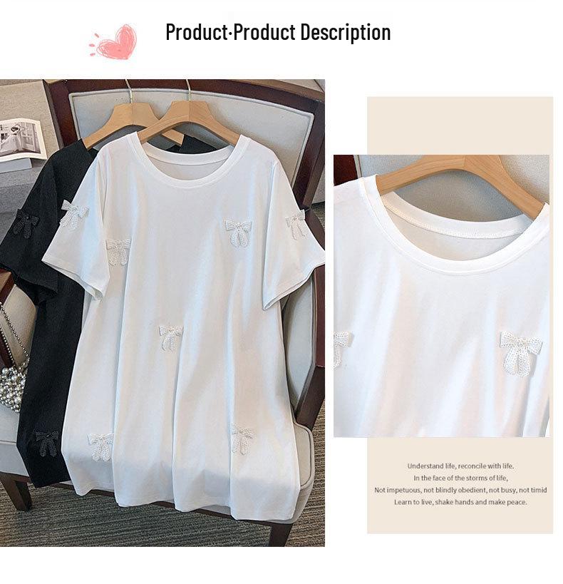 Camiseta de manga corta adelgazante de longitud media para mujer talla grande (Hasta 350 jin)