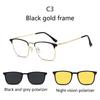 Modische Metall-Halbrahmen Drei-in-Eins Modebrille Business Flache Brille Blaulichtfilter Mit Polarisationsclips Nachtsicht