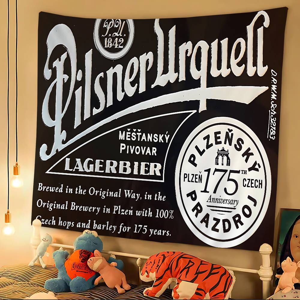 Pilsner Urquell Bier Logo Cartoon Wandteppich Böhmische Wandteppiche Mandala Wandbehang Laken