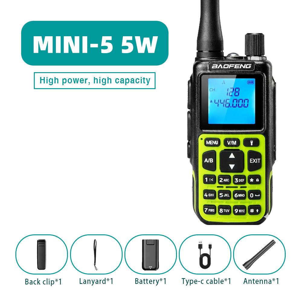 Mini Pocket Bao, Baofeng MINI-5 Walkie-Talkie UV Dual-Segment Full-Segment Bluetooth FM One-Button Frequency Go On Road Trip