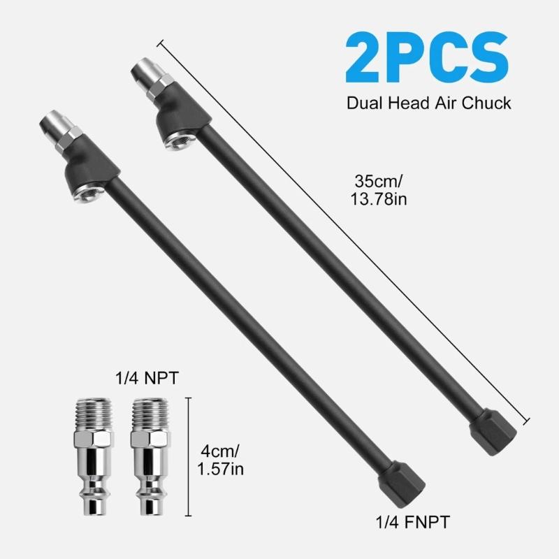 2PCS Tires Air Chuck Extension Bars & Quick Connect Couplings Rusts Resistant Designs Tires Inflation for Auto Bike Tubes