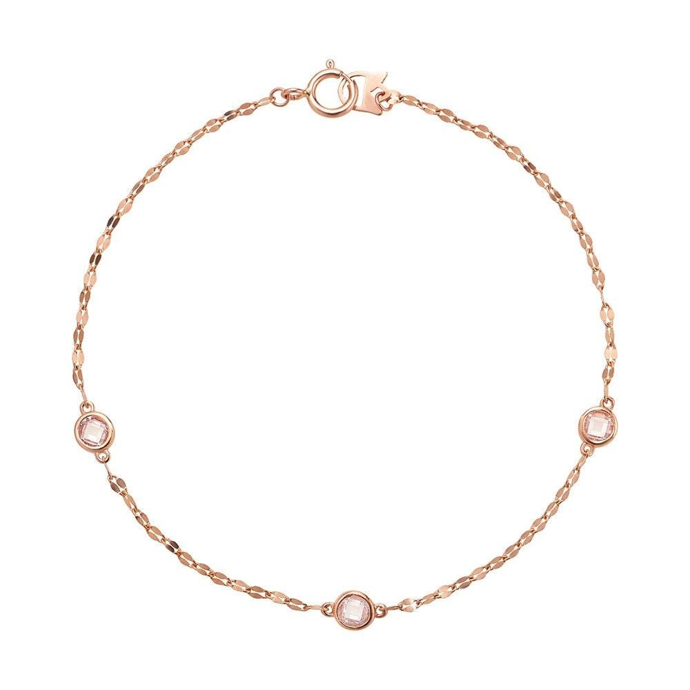 14K Gold Bracelet Chain Three Rose Cut