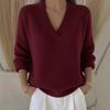 Women Clothing V-neck Knitted Sweater Pullover Autumn Winter  Solid Color Loose Long-sleeved Knit Sweater Female Tops Jumper