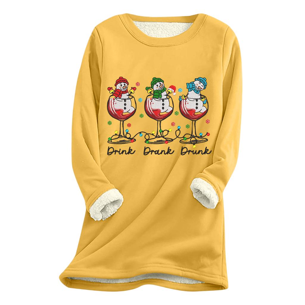 Women's Christmas Print Thick Plush Lambswool Warm Long Top