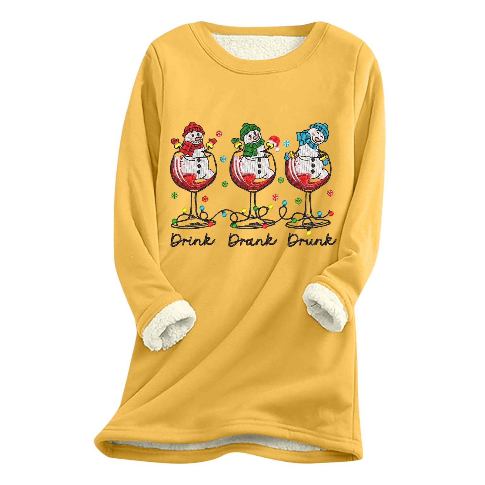 

Женский рождественский принт, толстый плюшевый, из овечьей шерсти, теплый длинный топ XL жёлтый