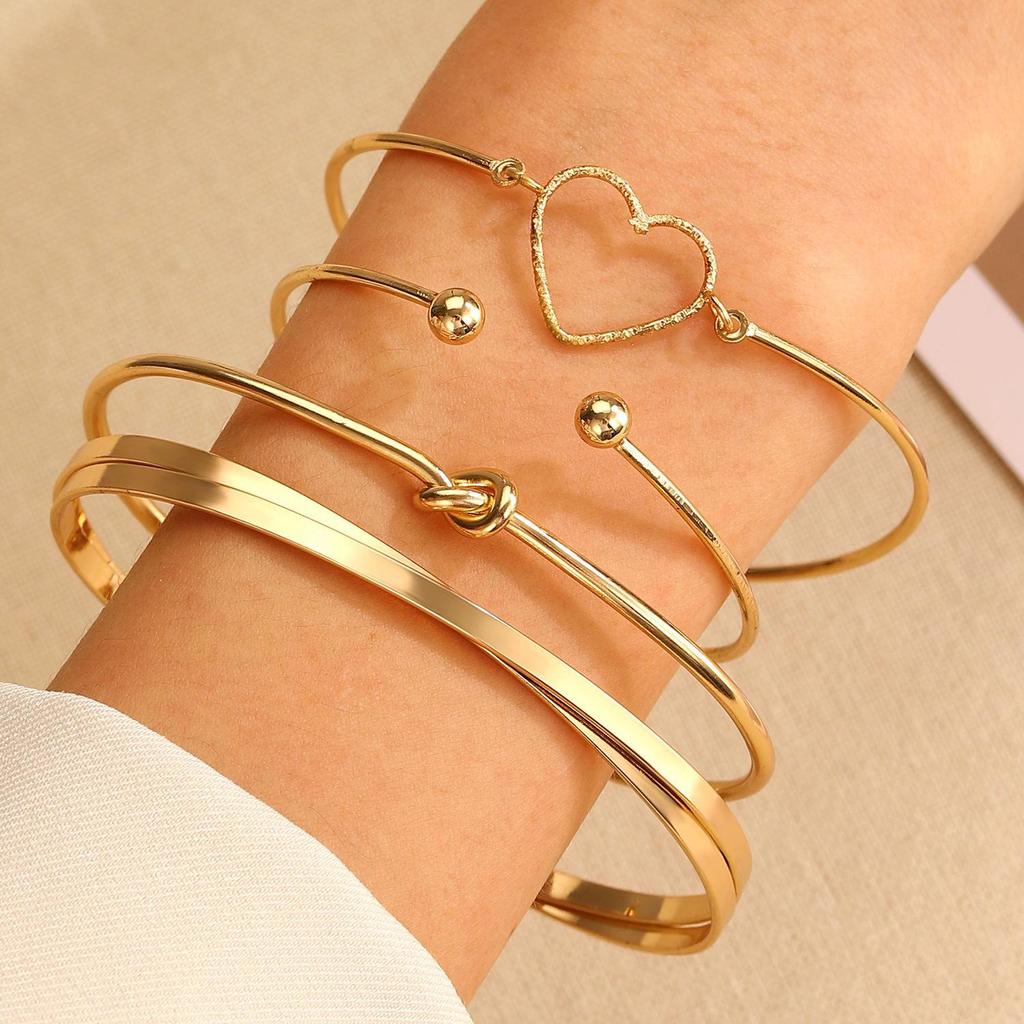 Punk Hip-Hop Alloy Bracelet Set - 4 Piece European & American Style