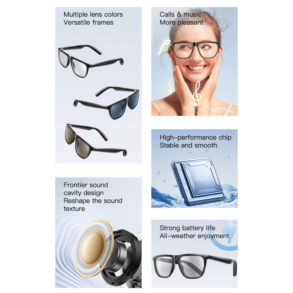 Bluetooth Smart Glasses with APP HiFi Speaker Noise Reduction Mic Ai Translation Glasses Supports 134 Languages for Calling Music Sports
