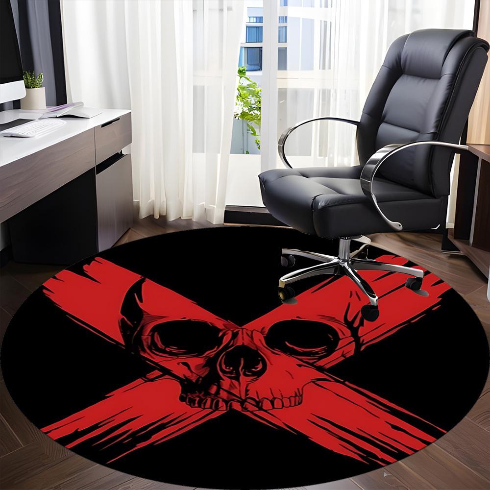1pc Skull Crossbones Chair Carpet for Office, Round Non Slip Durable Large Size Office Carpet, Suitable for Office