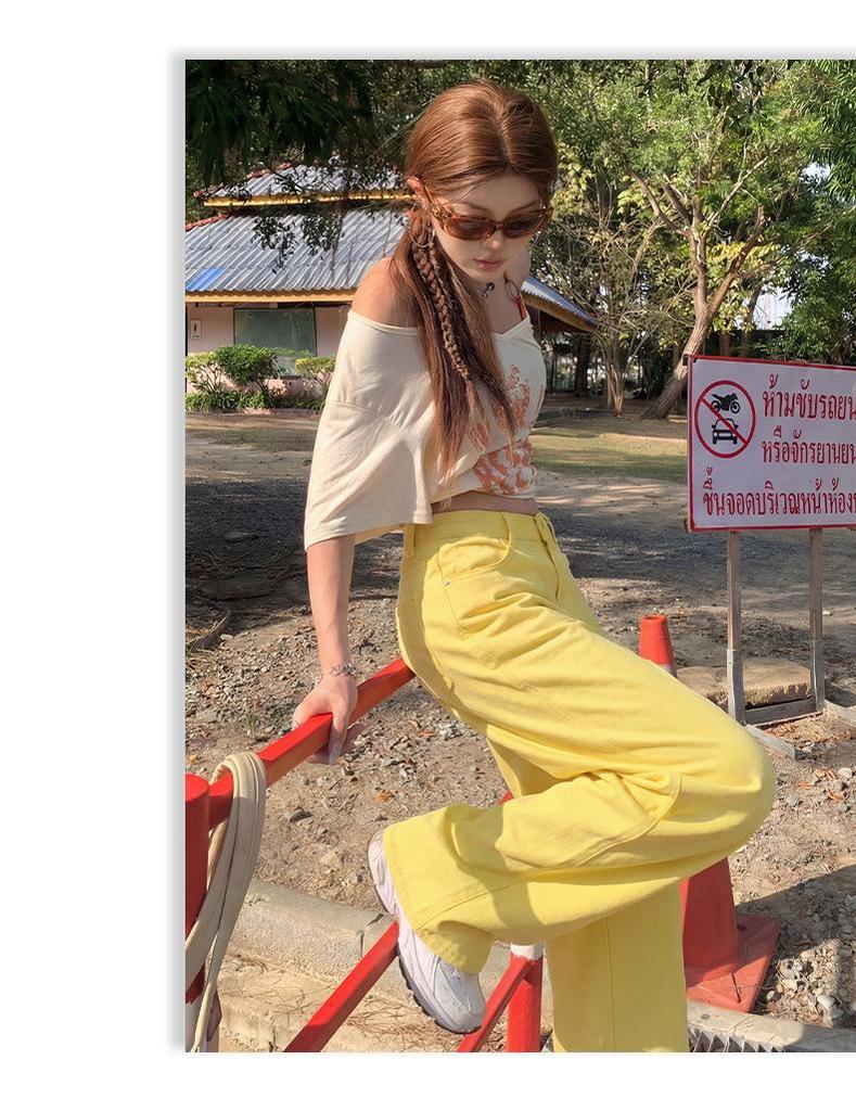 Damen Off-White Jeans mit weitem Bein: Modische, alterslos wirkende lockere Passform für Frühjahr/Sommer Freizeitkleidung