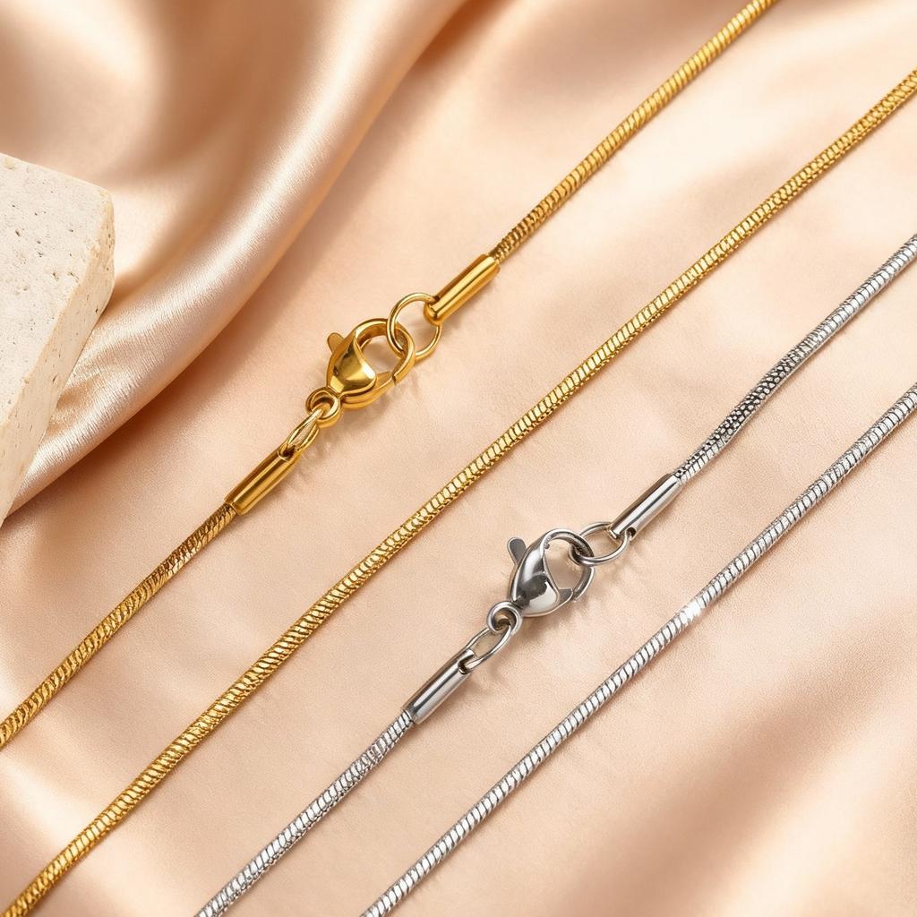Stainless Steel Gold Color Square Snake Chain Necklace for Women Men, 50/60/80/120cm Long Chain Choker Minimalist Trendy Jewelry
