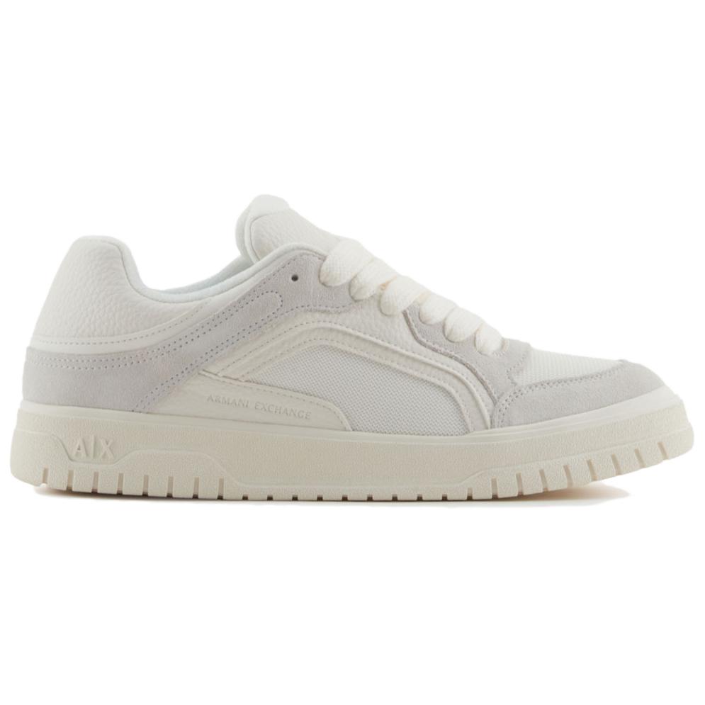 Armani Exchange Leather Lace-Up Flat Fashion Sneakers 3Cm Low-Top Men sneakers White XUX258XV935M801