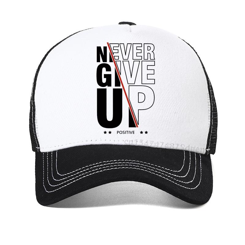 Never Give Up Letter Print Baseball Cap Fashion Summer Breathable Snapback Hats Unisex Mesh Sun Hat Adjustable Cool Trucker Hats