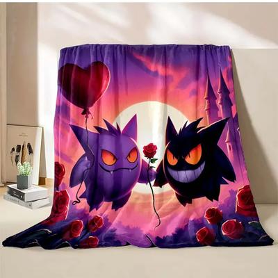 Halloween Gengar Tryckt Filt ren Vuxenfilt Mjuk och Varm Sängkläder för Säng Soffa Utomhus Reseöverkast Filt#