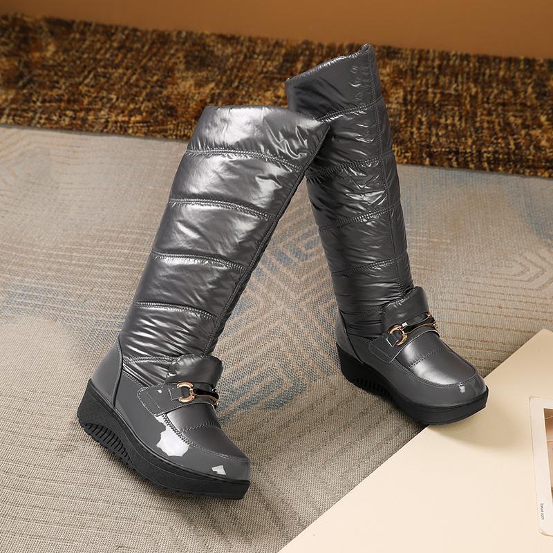 

Krazing Pot PU Down Fiber Tarpaulin Autumn Winter Shoes Med Heels Size 44 Super Size Snow Boots Round Toe Keep Warm Thigh High Boots 44 сірий