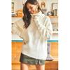 Knit Winter Sweaters Women's Long Turtleneck Cuff Buttoned Soft Textured Oversize Knitwear Sweater