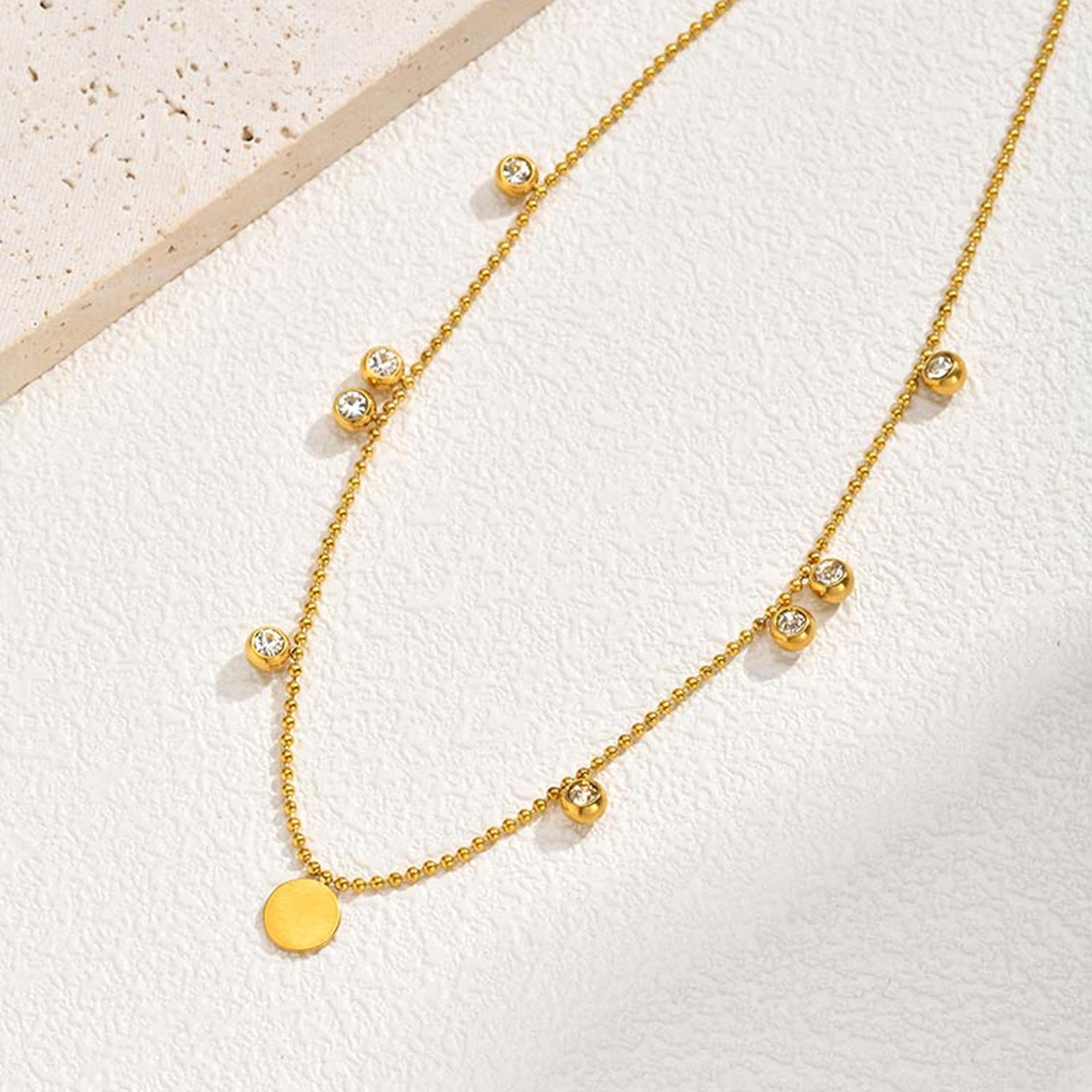 Dainty Zircon Round Disc Bead Chain Necklace for Women Serpentine Zircon Round Snake Chain Necklaces Gold Plated Jewelry Gift