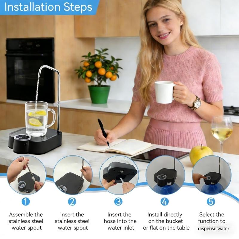 Desktop Drinking Water Dispenser Pump Rechargeable Electric Desktop Water Pump for Home, Office, Outdoor Easy To Use