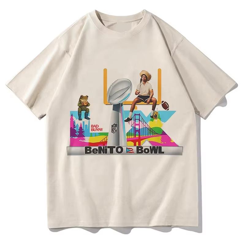 Bad Bunny Super Bowl Tshirt Hip Hop Unisex Streetwear Harajuku Short Sleeve Pure Cotton Fashion Aesthetic Casual TShirt Clothes
