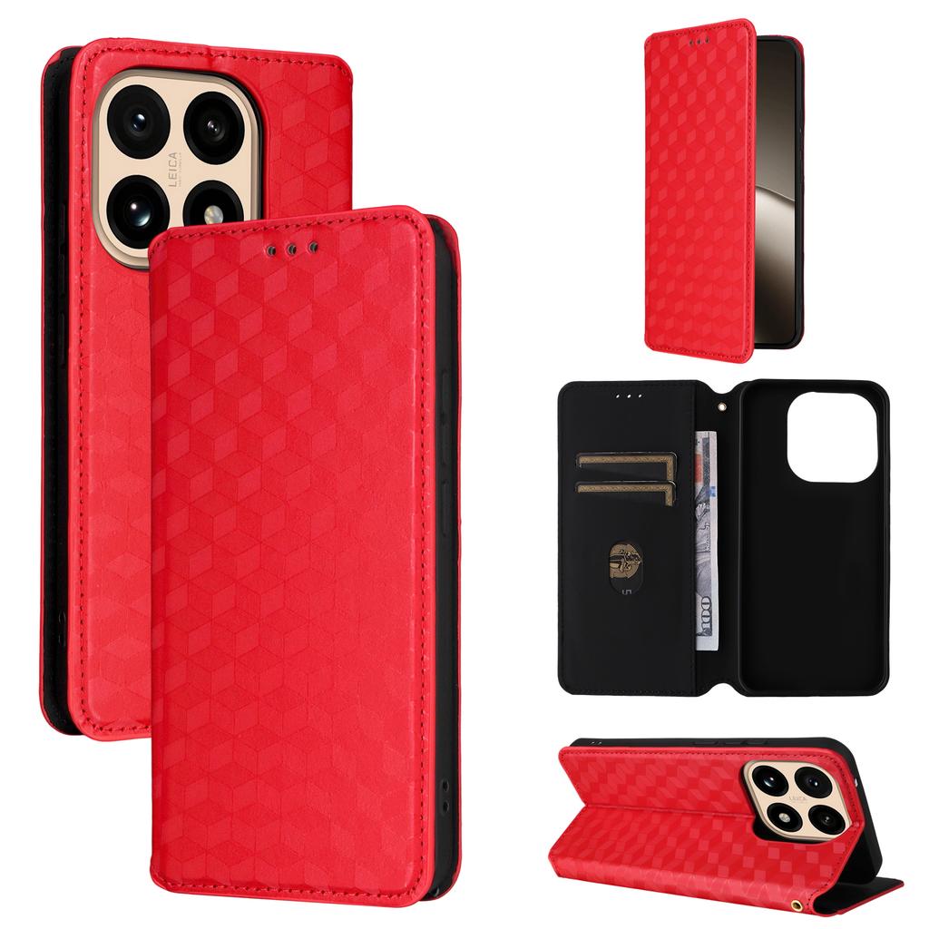 For Xiaomi 15T Case Wallet Rhombus Imprinted Leather Phone Cover