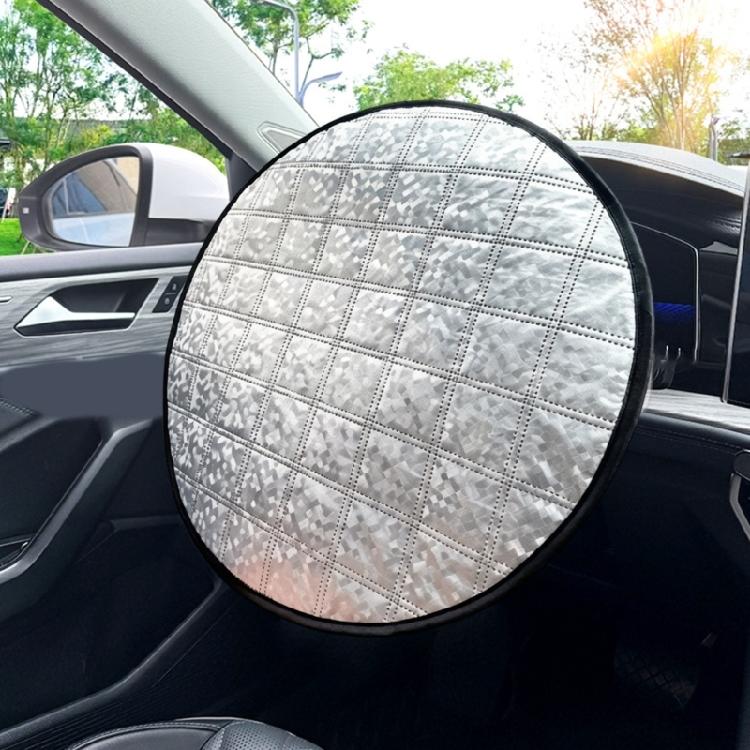 Parked Car Steering Wheel Cover, Soft Quilted Sun Cover, Foldable 43 cm Accessory for Daily Drivers in Warm Weather