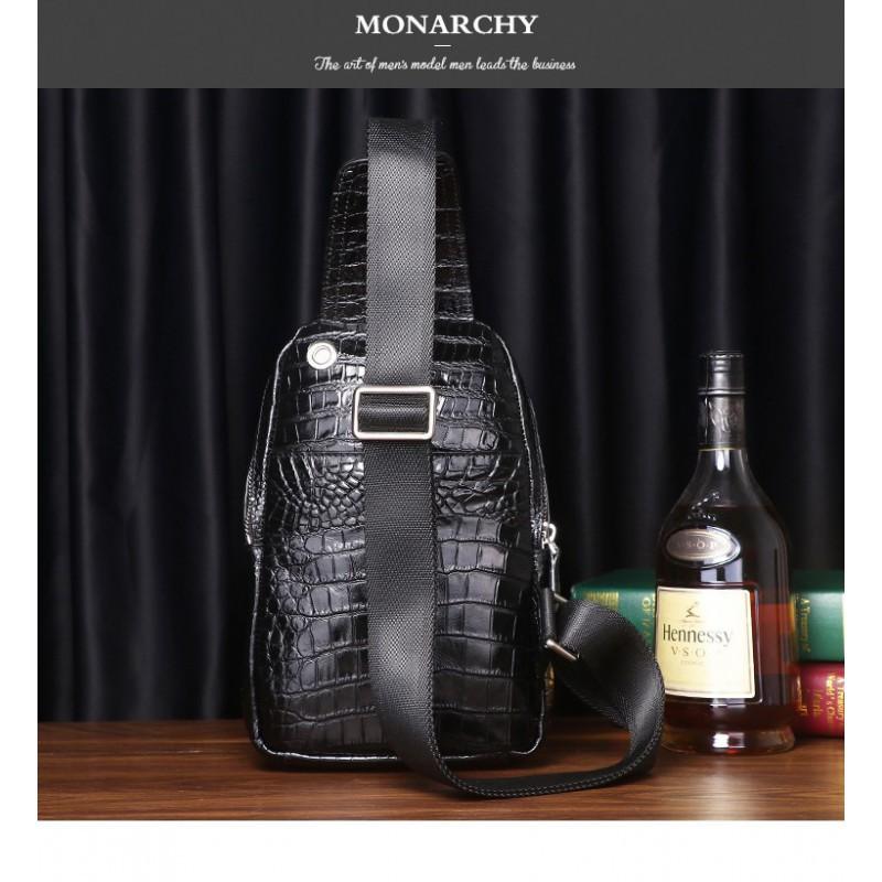 Crocodile Patterned Men's Chest Bag Made Of Genuine Leather Crossbody Cowhide With Claws Trendy Single Shoulder