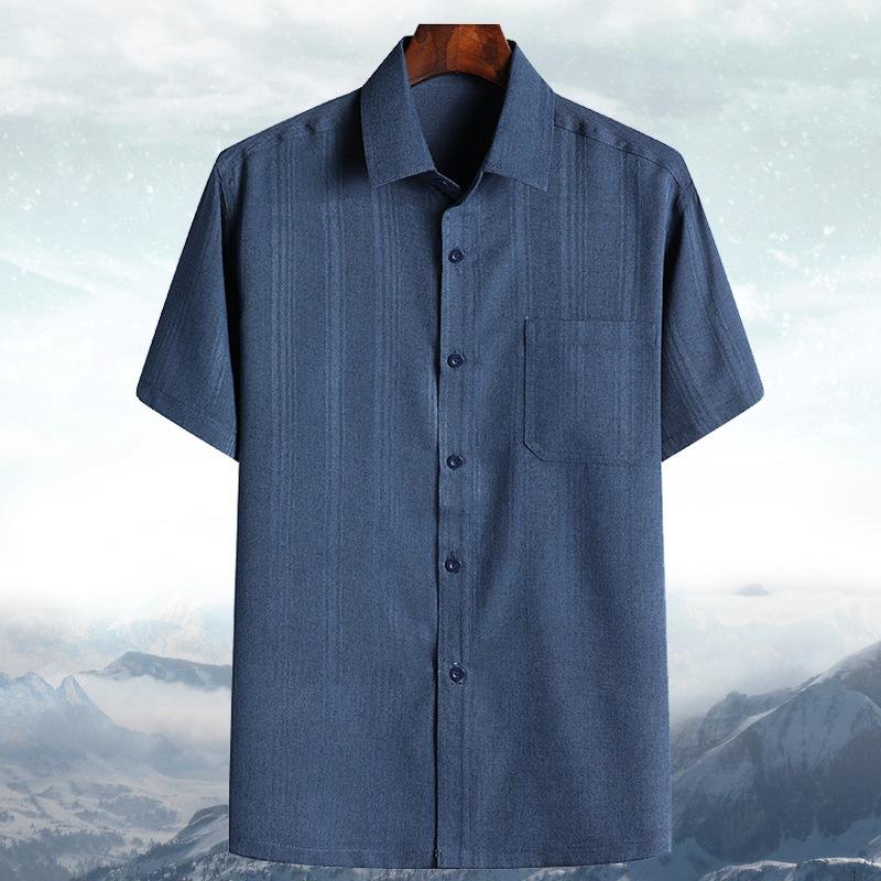 Spring, Autumn and Summer Dad Long-sleeved Shirt Middle-aged and Elderly Male Grandpa Old Man Shirt Loose Cotton and Linen