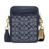 Sullivan 16 Classic Presbyopia Zipper Closure Jacquard Fabric and Cow Leather Crossbody Shoulder Bag Small Men's Denim