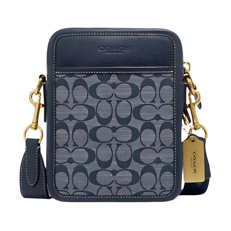 

COACH Sullivan 16 Classic Presbyopia Zipper Closure Jacquard Fabric and Cow Leather Crossbody Shoulder Bag Small Men s Denim коричневий