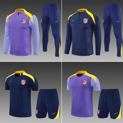 Atletico Madrid Football Suit, Long-Sleeved Half-Pull Warm-Up Before Autumn And Winter Games, Children'S Summer Short-Sleeved Training Suit