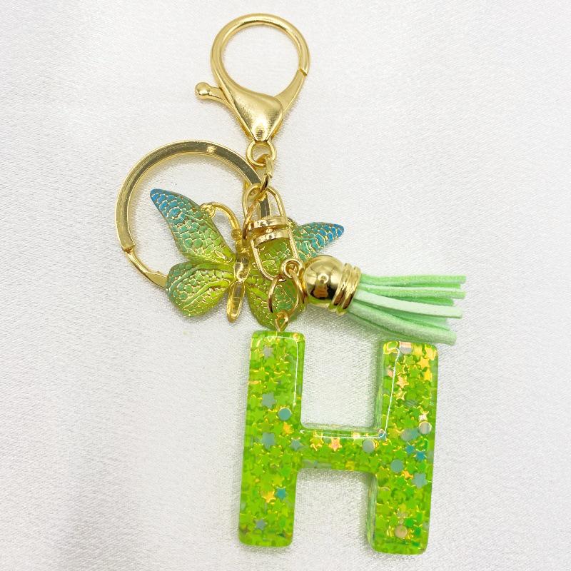 26-Letter Alphabet Resin Keychain with Star Sequins & Tassel Charm