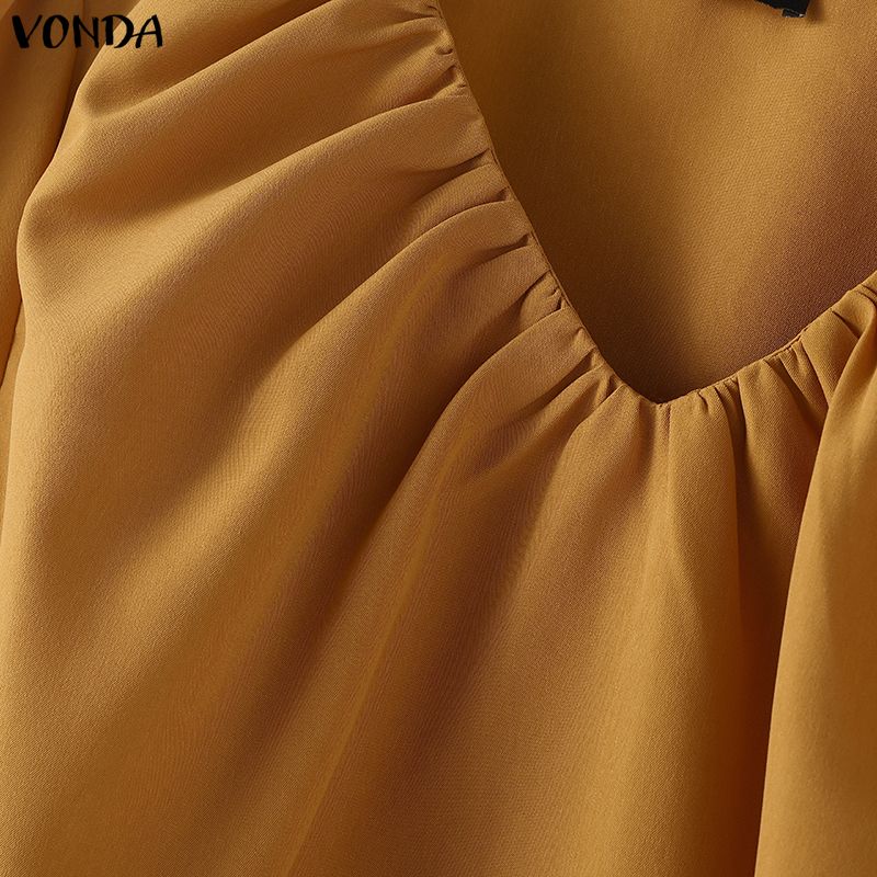 VONDA Damen Plissee V-Ausschnitt 3/4 Ärmel Einfarbig Lässige Bluse