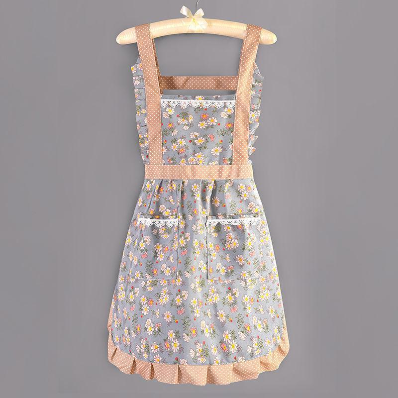 Floral Large Pocket Canvas Cotton Apron Kitchen Home Wipeable Hand Strap