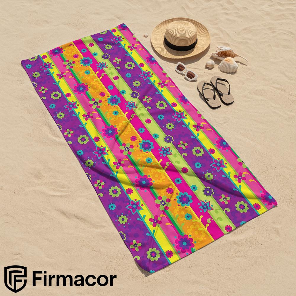 Neon Vertical Floral Soft Portable Travel Towel Unisex Ultra Lightweight Microfiber Oversized Sand Free Quick Dry Beach Towel