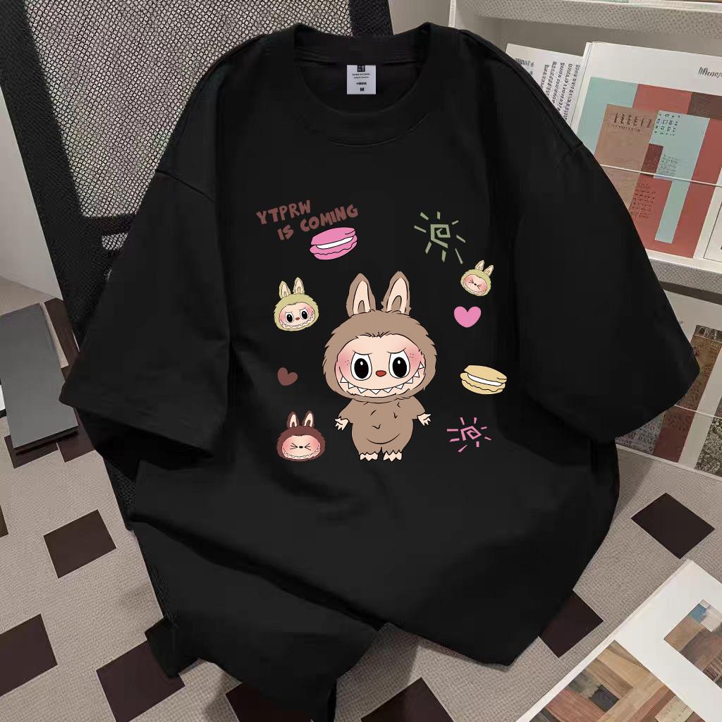 HOT SALES POPMART LABUBU Clothes Summer Unisex T-shirt 100%Cotton high quality Round Neck Short Sleeve Shirt Top korean Style Shirt