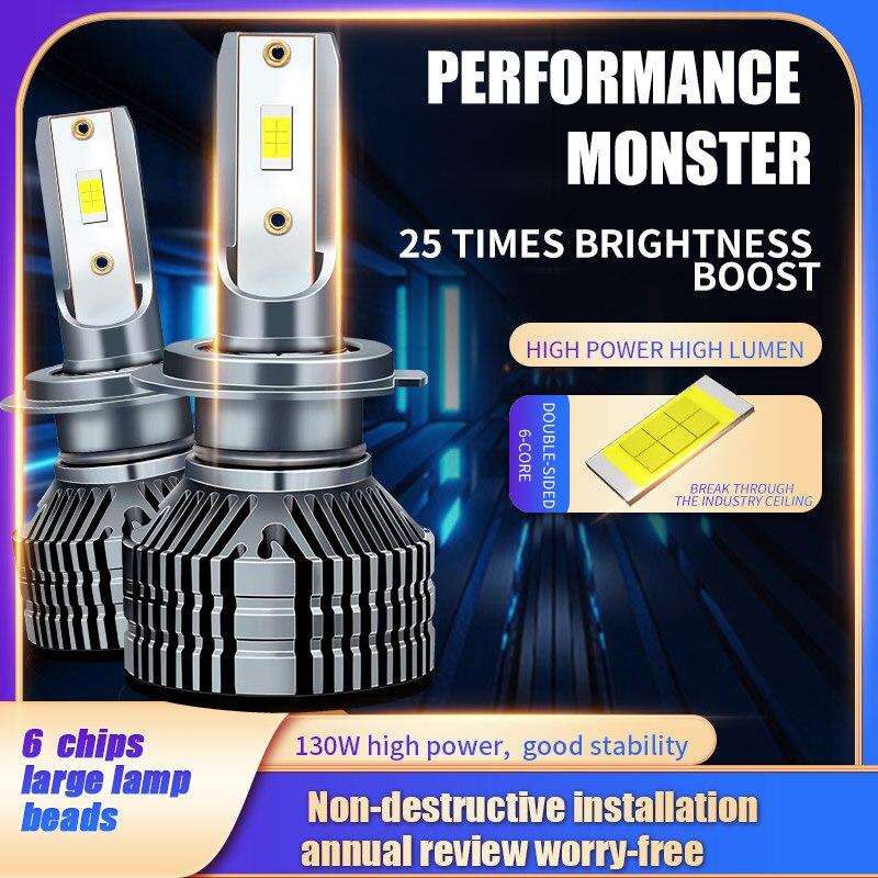 130W H7 H4 LED HB3 HB4 9005 9006 H1 H3 H11 HIR2 9012 LED-Lampen Auto Scheinwerfer Canbus Turbolüfter Auto Nebelscheinwerfer 6000K