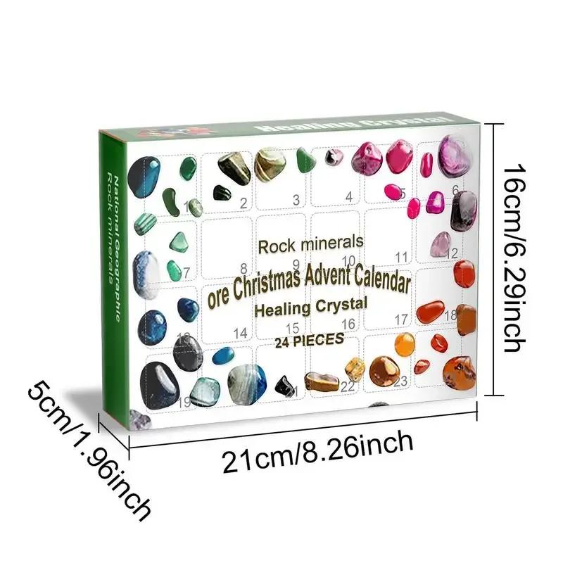 24 Day Stone Advent Calendar Rock Mineral Crystal Collection 24 Grid Christmas Countdown Calendar Educational Gift for Kids