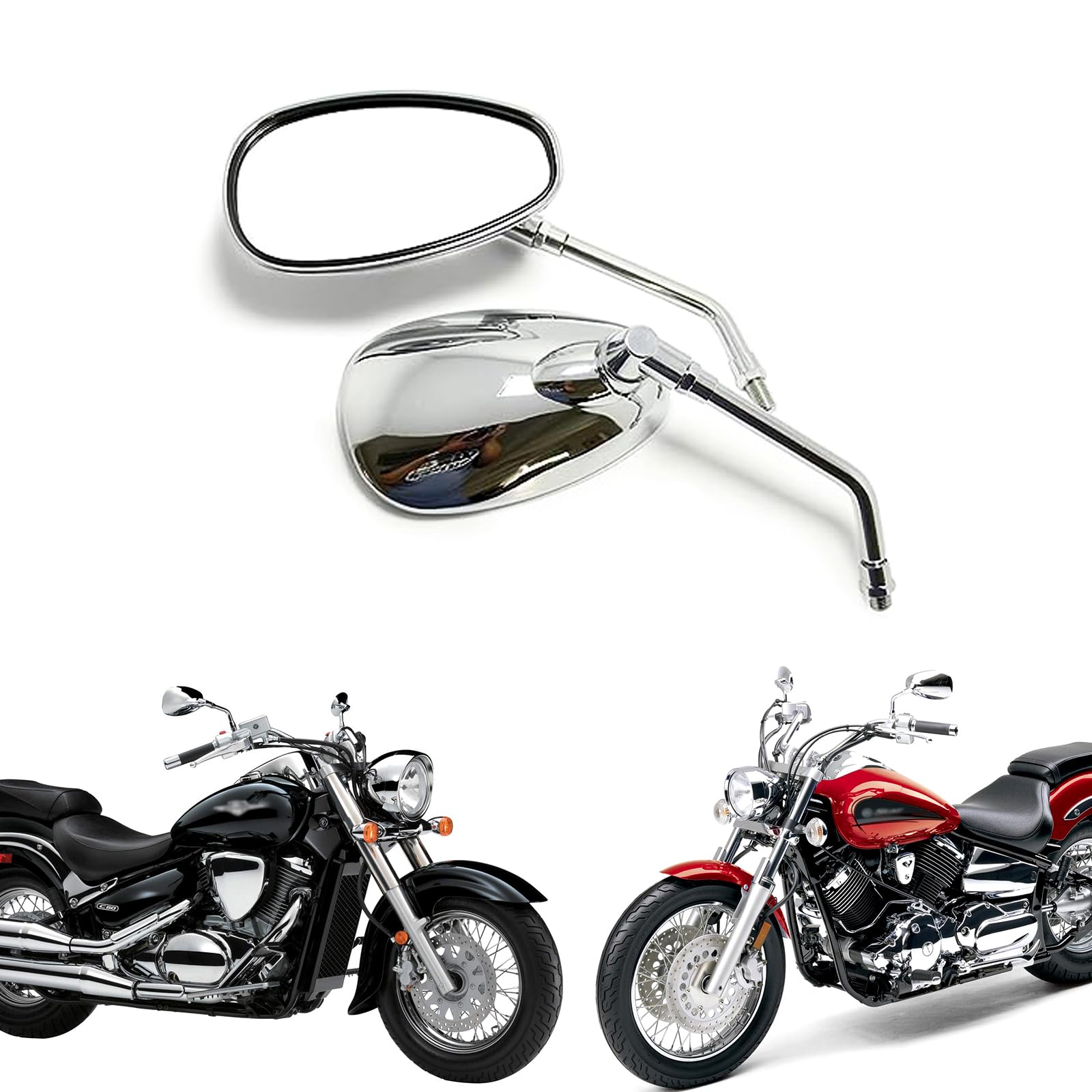 

Motorcycle Mirror 10mm Universal Chrome Mirror Convex Oval Mirror for Fury Shadow Rebel VTX