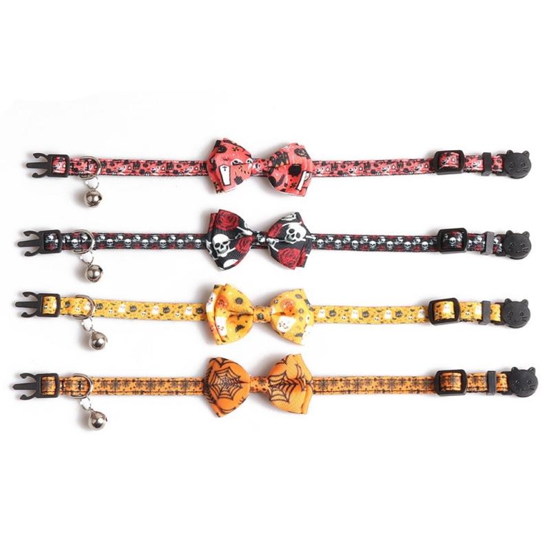 Halloween Collar for Cat Pet Breakaway Collar Suit for Dog Neck Decors Elegant Cat Collar with Castle Cobweb Rose Skull