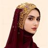 Gold Beads Pearl Chiffon Hijab Scarf Silk Sequin Wraps Shawl Headwraps Islamic Turban  Female