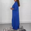 Women's V-Neck Long-Sleeve Slit Top with Wide-Leg Pants - Summer Solid Color Set
