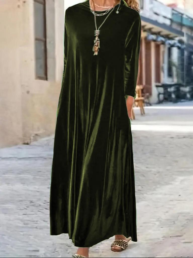 Abito di velluto da donna: Elegante, Spesso, Lungo Stile Coreano per Autunno/Inverno