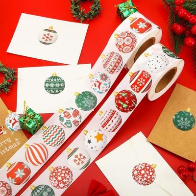 500 pièces 3CM Autocollants Joyeux Noël Étiquettes d'Étanchéité Boule de Noël/Flocon de Neige Autocollants de Décoration de Noël Autocollants Thème Noël Rouleau