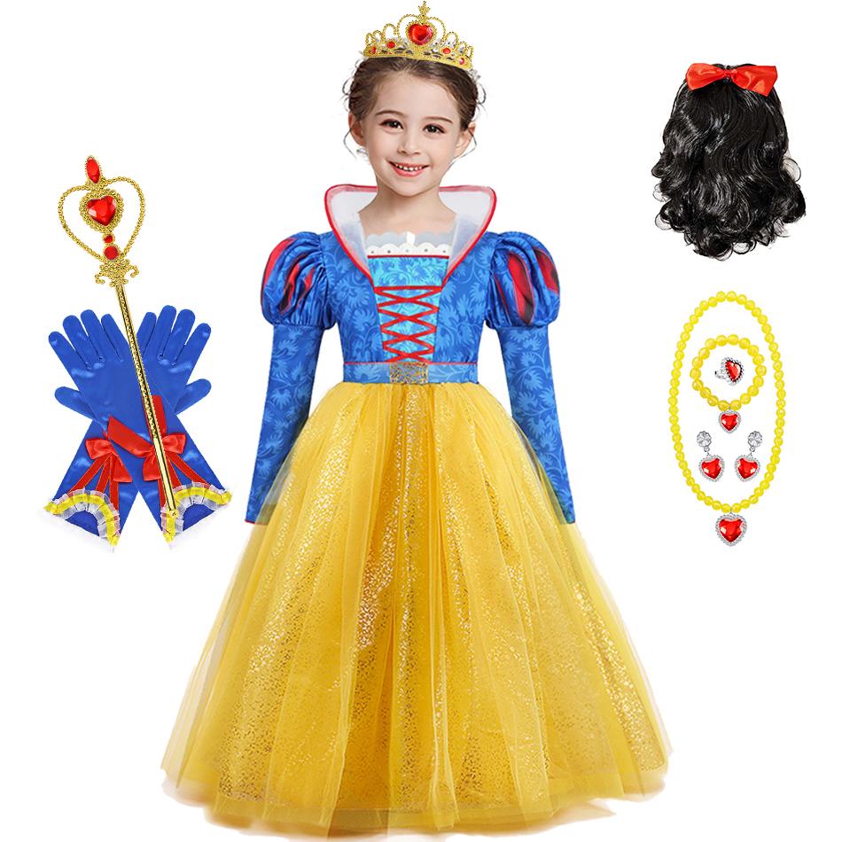 Snow White Dress For Girls Live Action Movie Role Playing Costume 2-12 Years Kids Luxury Elegant Gown Halloween Party Outfits