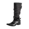 Pointed Rivet Knight Boots Women'S Black Retro Belt Buckle Over Knee Boots Skinny Thick Heel Boots