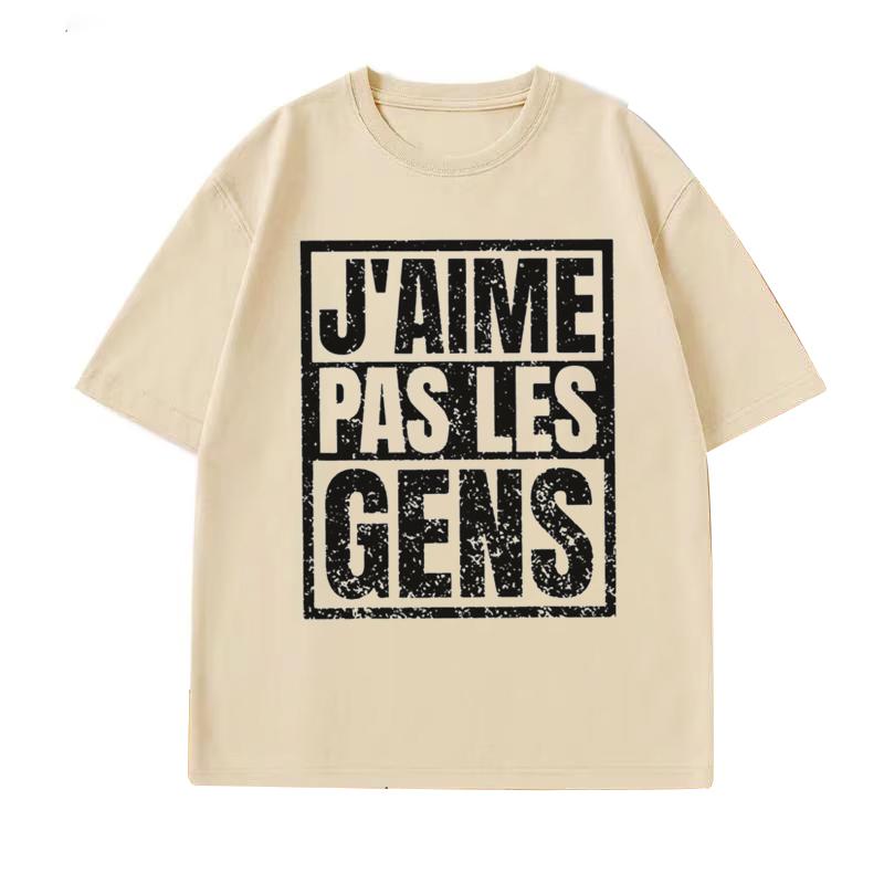 Funny French Quote T Shirt Unisex Womens Jaime Pas Les Gens Slogan Graphic Tee Retro Street Y2K Casual Fashion Tops Clothing