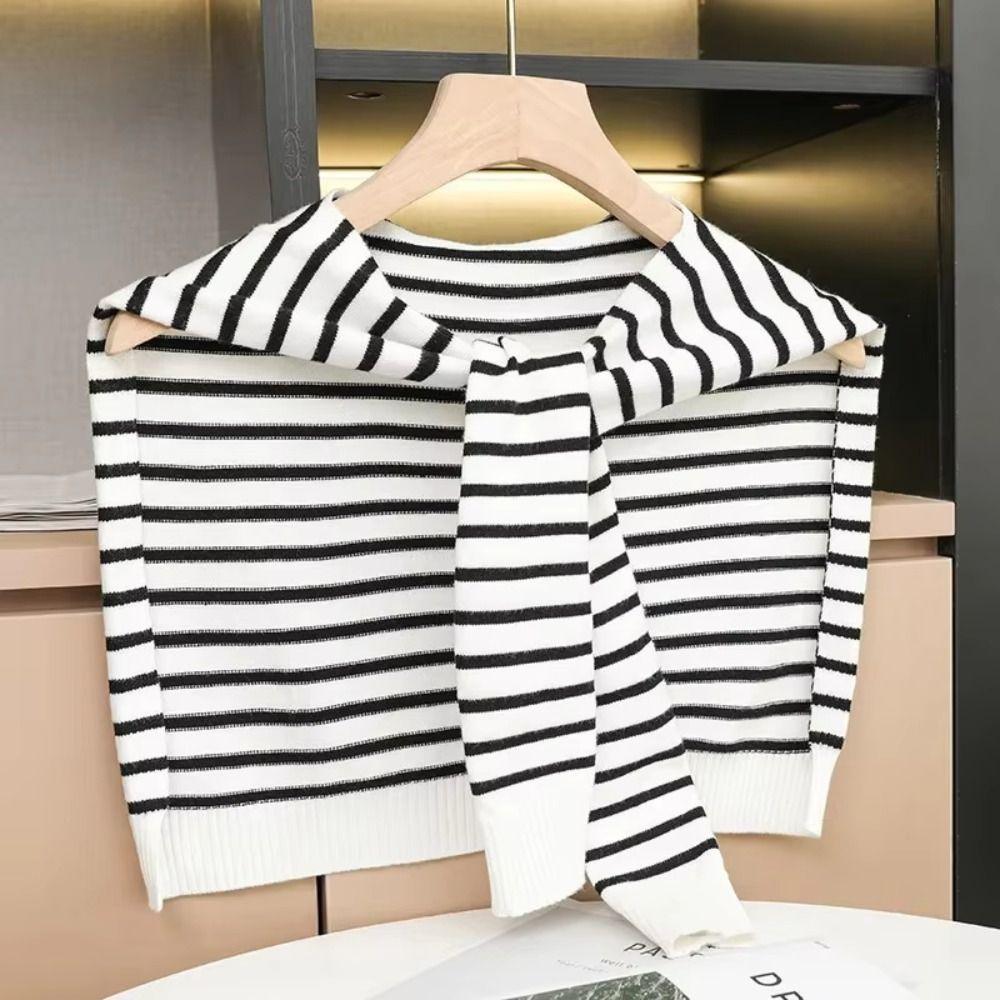 Striped Knitted Shawl Thin Warm Shoulder Wrap Trendy Shoulder Protection Scarf Korean Style