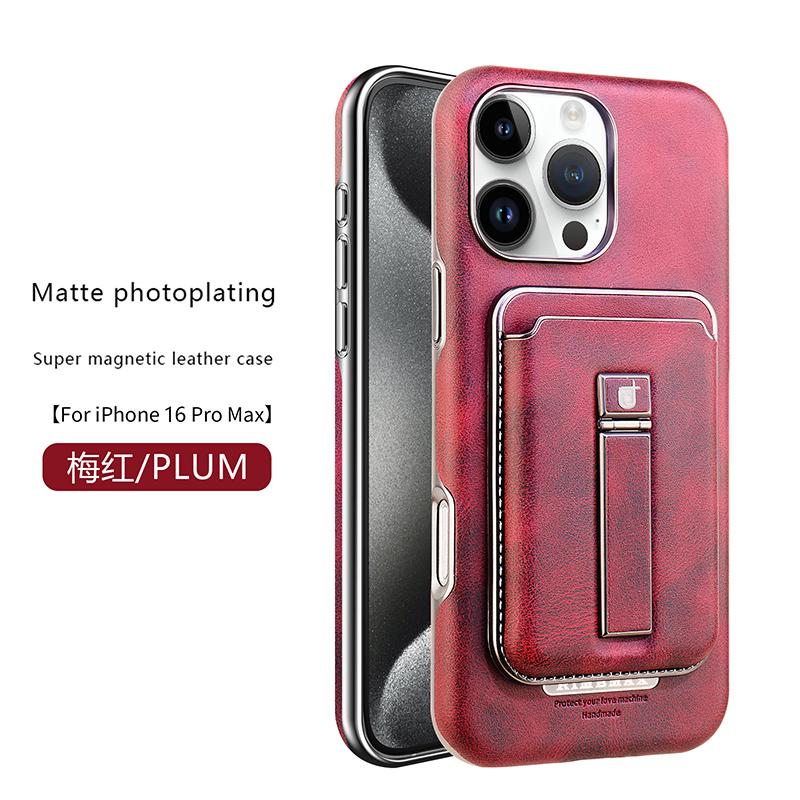 

Розкішний шкіряний чохол для iPhone 16 Pro Max, захист від падіння, відкидна задня кришка, тримач для карток із підставкою для iPhone 16 15 14 13 12 Pro Max 16Pro 15Pro iPhone 12/12 Pro червоний